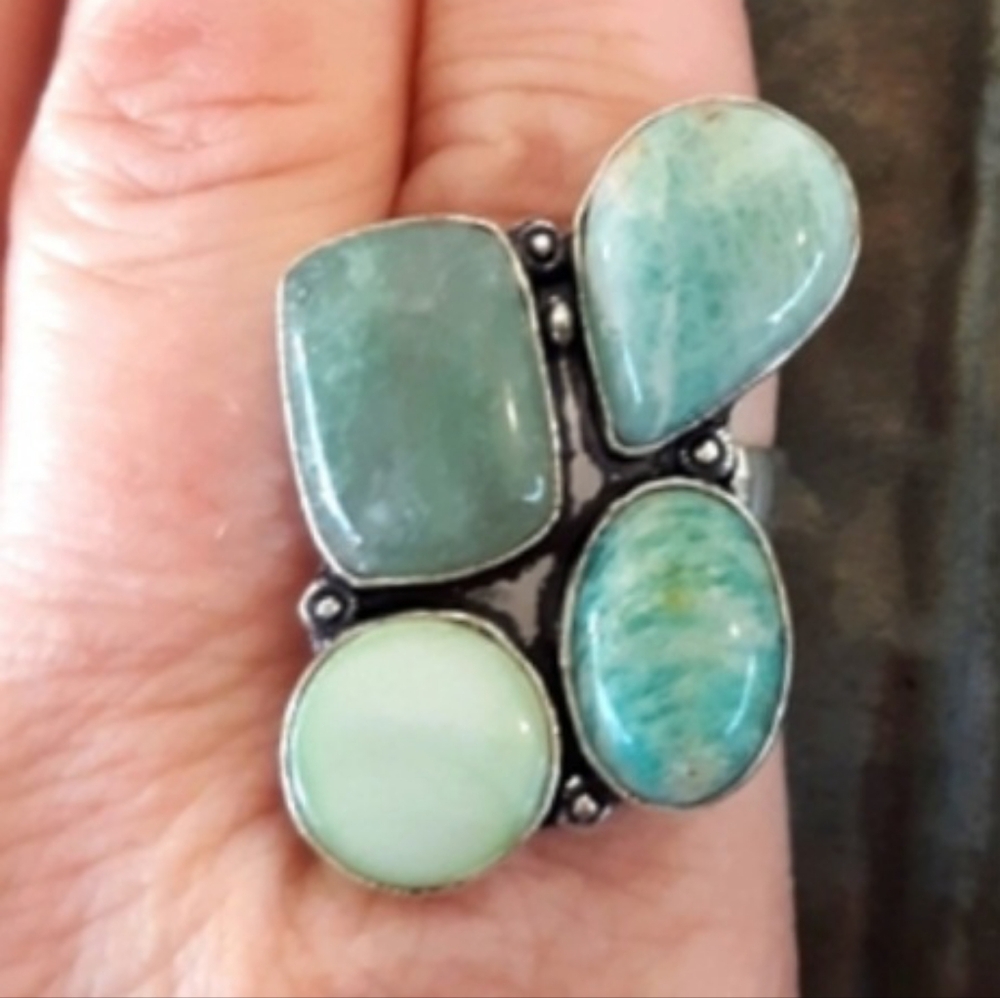 New Amazonite & Agate 925 Silver Statement Ring.